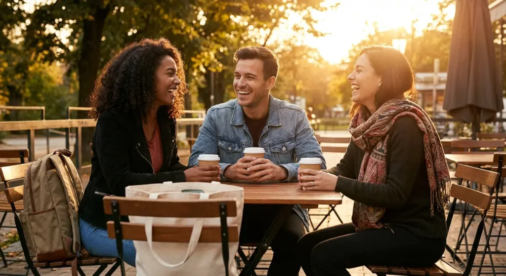 Happy Friday blessings for friends image showing diverse group celebrating friendship and weekend joy