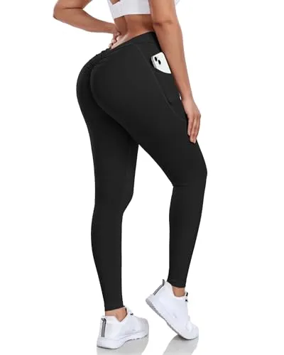 V Back Scrunch Butt Leggings for Women | Butt Lifting High Waist Yoga Pants with Pockets 6 colors